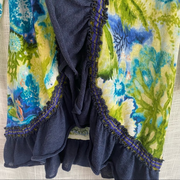 Anthropologie Guinevere Ruffle Front Blue Green Cardigan Sweater Small - Picture 3 of 6
